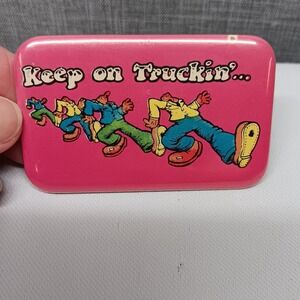 Robert Crumb Keep On Truckin Pinback Button VTG 1970s Pink 3 Inch Novelty Pin
